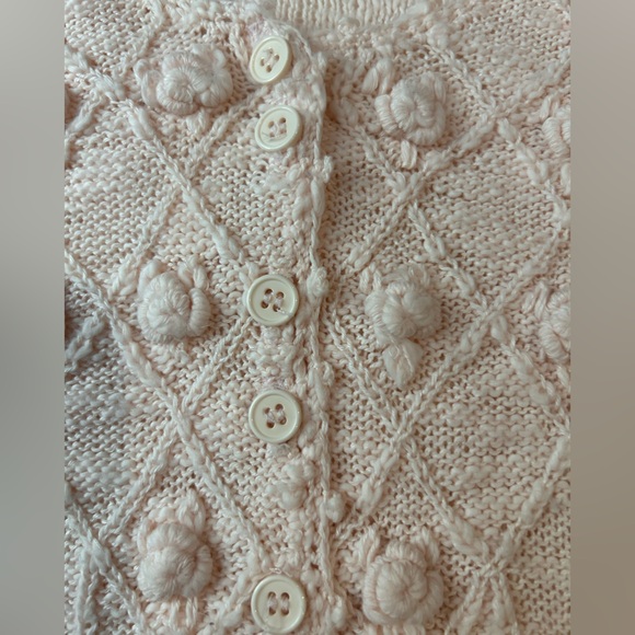 VINTAGE 80s LIANA’S‎ PETITES Pale Pink Pointelle Rosette Sweater Puff Sleeve S - Picture 4 of 10